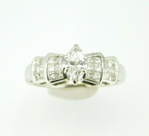 18k Gold Marquise Genuine Natural Diamond Ring w/ Invisibly Set Princess (#J791)