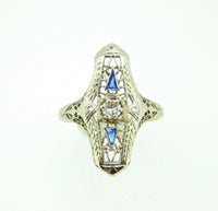 14k White Gold Diamond and Synthetic Sapphire Filigree Ring (#J823)