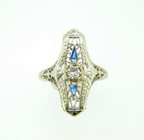 14k White Gold Diamond and Synthetic Sapphire Filigree Ring (#J823)