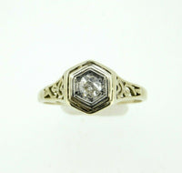 Art Deco 14k Gold Filigree Round Genuine Natural Diamond Ring .10ct (#J832)