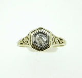 Art Deco 14k Gold Filigree Round Genuine Natural Diamond Ring .10ct (#J832)