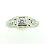 Art Deco 18k White Gold Genuine Natural Diamond Filigree Ring .22ct (#J869)