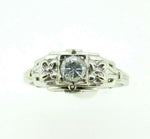 Art Deco 14k White Gold Genuine Natural Diamond Ring with Flowers .25ct (#J885)