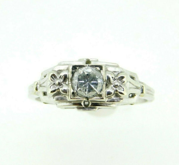 Art Deco 14k White Gold Genuine Natural Diamond Ring with Flowers .25ct (#J885)