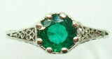 Art Deco 18k White Gold .48ct Genuine Natural Emerald Filigree Ring (#J901)