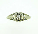 Art Deco 18k White Gold Filigree Ring with .05ct Genuine Natural Diamond (#J958)