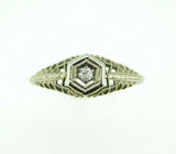 Art Deco 18k White Gold Filigree Ring with .05ct Genuine Natural Diamond (#J958)