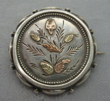 Round English Silver Pin with Gold Leaves (#J1672)