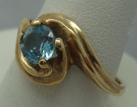 10K Gold Round Blue Genuine Natural Topaz Ring (#J1570)