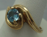 10K Gold Round Blue Genuine Natural Topaz Ring (#J1570)
