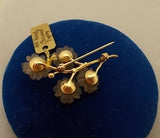 14K Gold Pin with Smoky Quartz Carved Flowers and Pearls (#J454)