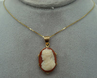 14K Gold Genuine Natural Stone Cameo Pendant (#J1093)