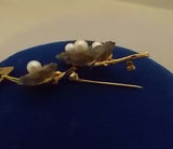 14K Gold Pin with Smoky Quartz Carved Flowers and Pearls (#J454)