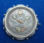 Round English Silver Pin with Gold Leaves (#J1672)