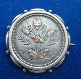 Round English Silver Pin with Gold Leaves (#J1672)