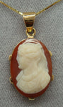 14K Gold Genuine Natural Stone Cameo Pendant (#J1093)