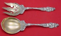 Les Six Fleurs by Reed & Barton Sterling Salad Serving Set Gold Washed 10 3/4"