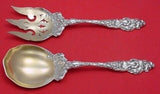 Les Six Fleurs by Reed & Barton Sterling Salad Serving Set Gold Washed 10 3/4"