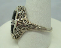 14K Gold Filigree Ring with Two Black Genuine Natural Onyxes (#J910)