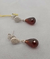 Dangly 14k Gold Briolette Genuine Natural Garnet Earrings with Diamonds (#J602)