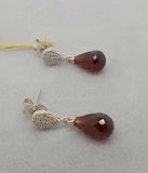 Dangly 14k Gold Briolette Genuine Natural Garnet Earrings with Diamonds (#J602)