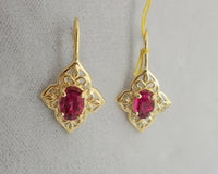 14K Gold Dangle Earrings with 1.71ct Pink Genuine Natural Tourmalines (#J711)