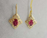 14K Gold Dangle Earrings with 1.71ct Pink Genuine Natural Tourmalines (#J711)