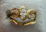 14K Yellow Gold Wedding Set with Marquise/Round Genuine Natural Diamonds #J877