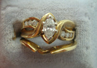 14K Yellow Gold Wedding Set with Marquise/Round Genuine Natural Diamonds #J877