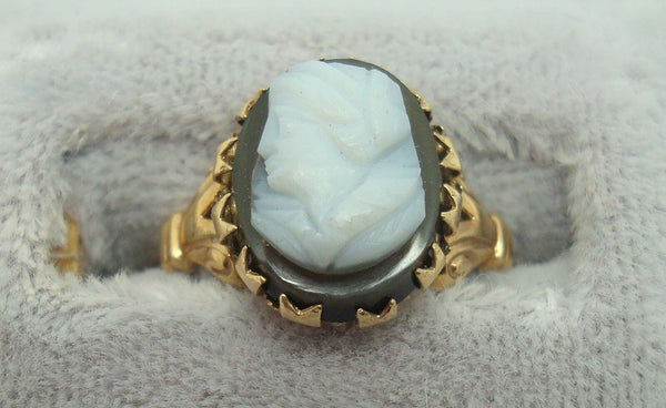 10K Gold Oval Genuine Natural Stone Cameo Ring (#J1540)