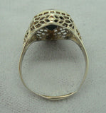 14K Gold Filigree Ring with Two Black Genuine Natural Onyxes (#J910)