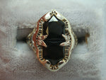 14K Gold Filigree Ring with Two Black Genuine Natural Onyxes (#J910)