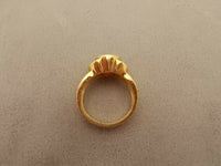 14K Gold Round Checkerboard Genuine Natural Garnet Ring with Diamonds (#J395)