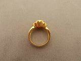 14K Gold Round Checkerboard Genuine Natural Garnet Ring with Diamonds (#J395)