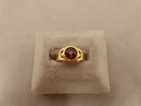 14K Gold Round Checkerboard Genuine Natural Garnet Ring with Diamonds (#J395)