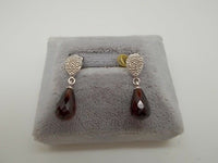Dangly 14k Gold Briolette Genuine Natural Garnet Earrings with Diamonds (#J602)