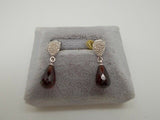 Dangly 14k Gold Briolette Genuine Natural Garnet Earrings with Diamonds (#J602)