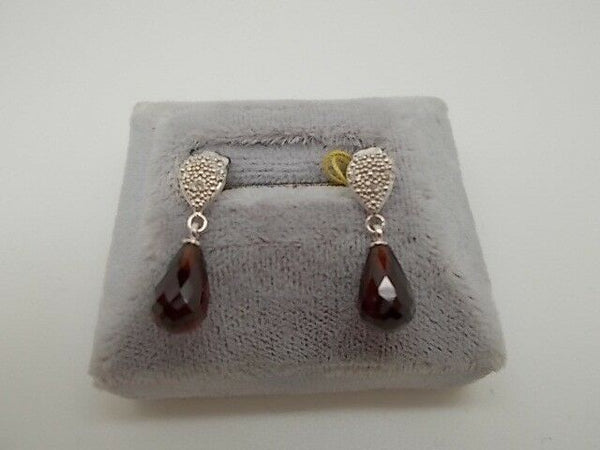 Dangly 14k Gold Briolette Genuine Natural Garnet Earrings with Diamonds (#J602)