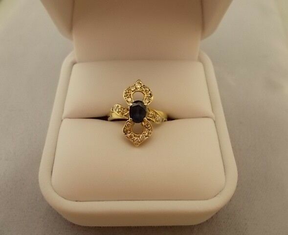 Radiant 14k Gold Oval Genuine Natural Sapphire Ring with Diamonds (#J543)
