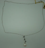 14K White Gold Freshwater Pearl Pendant with Diamond (#J1149)