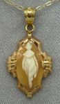 10K Gold Genuine Natural Shell Cameo Pendant Full Figure (#J1513)