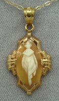 10K Gold Genuine Natural Shell Cameo Pendant Full Figure (#J1513)