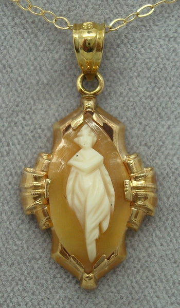 10K Gold Genuine Natural Shell Cameo Pendant Full Figure (#J1513)