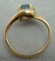 10K Gold Round Blue Genuine Natural Topaz Ring (#J1570)