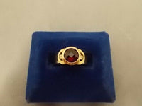 14K Gold Round Checkerboard Genuine Natural Garnet Ring with Diamonds (#J395)
