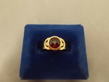 14K Gold Round Checkerboard Genuine Natural Garnet Ring with Diamonds (#J395)
