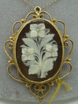 14K Gold Floral Genuine Natural Shell Cameo Pendant (#J1680)
