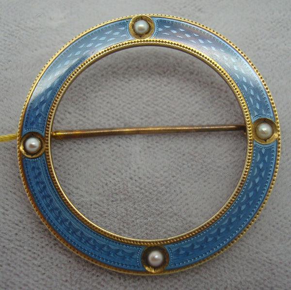 14K Gold and Blue Enamel Circle Pin (#J1652)