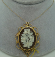 14K Gold Floral Genuine Natural Shell Cameo Pendant (#J1680)