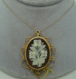 14K Gold Floral Genuine Natural Shell Cameo Pendant (#J1680)